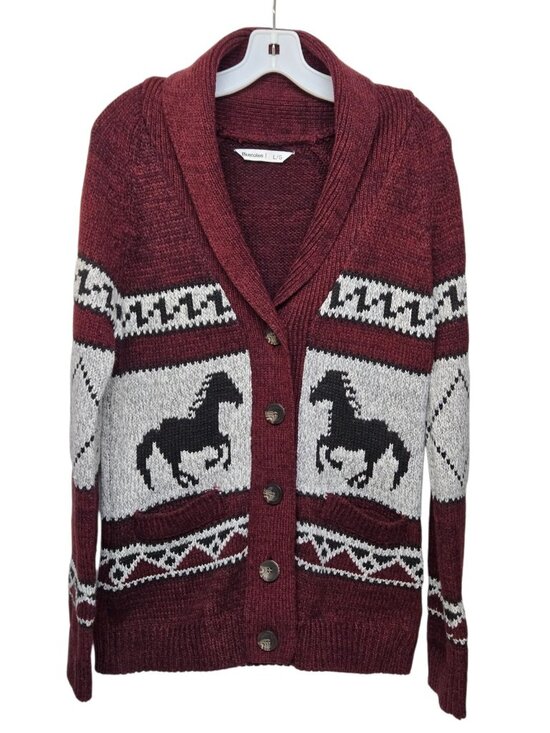 Bluenotes Sweaters - Bluenotes Horse Cardigan Chunky Knit Sweater L Cowichan Western Cabincore